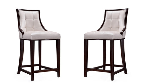 Manhattan Comfort Fifth Avenue Traditional Wood Upholstered Counter Stool in Pearl White - Set of 2