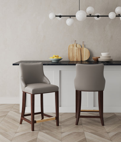 Manhattan Comfort Shubert Modern Wood Upholstered Counter Stool in Dark Taupe - Set of 2
