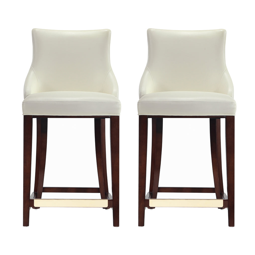 Manhattan Comfort Shubert Modern Wood Upholstered Counter Stool in Ivory - Set of 2