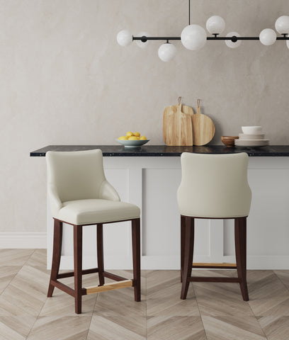 Manhattan Comfort Shubert Modern Wood Upholstered Counter Stool in Ivory - Set of 2