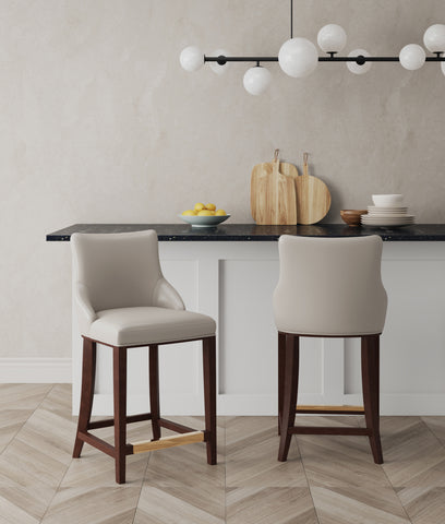 Manhattan Comfort Shubert Modern Wood Upholstered Counter Stool in Light Gray - Set of 2