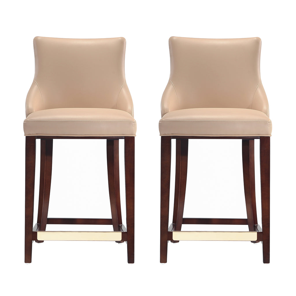 Manhattan Comfort Shubert Modern Wood Upholstered Counter Stool in Tan - Set of 2