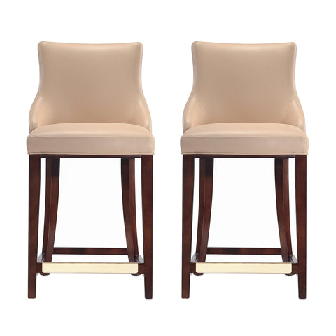 Manhattan Comfort Shubert Modern Wood Upholstered Counter Stool in Tan - Set of 2
