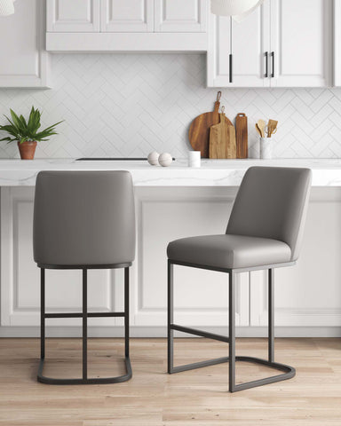 Manhattan Comfort Serena Modern Metal Upholstered Counter Stool in Taupe - Set of 2