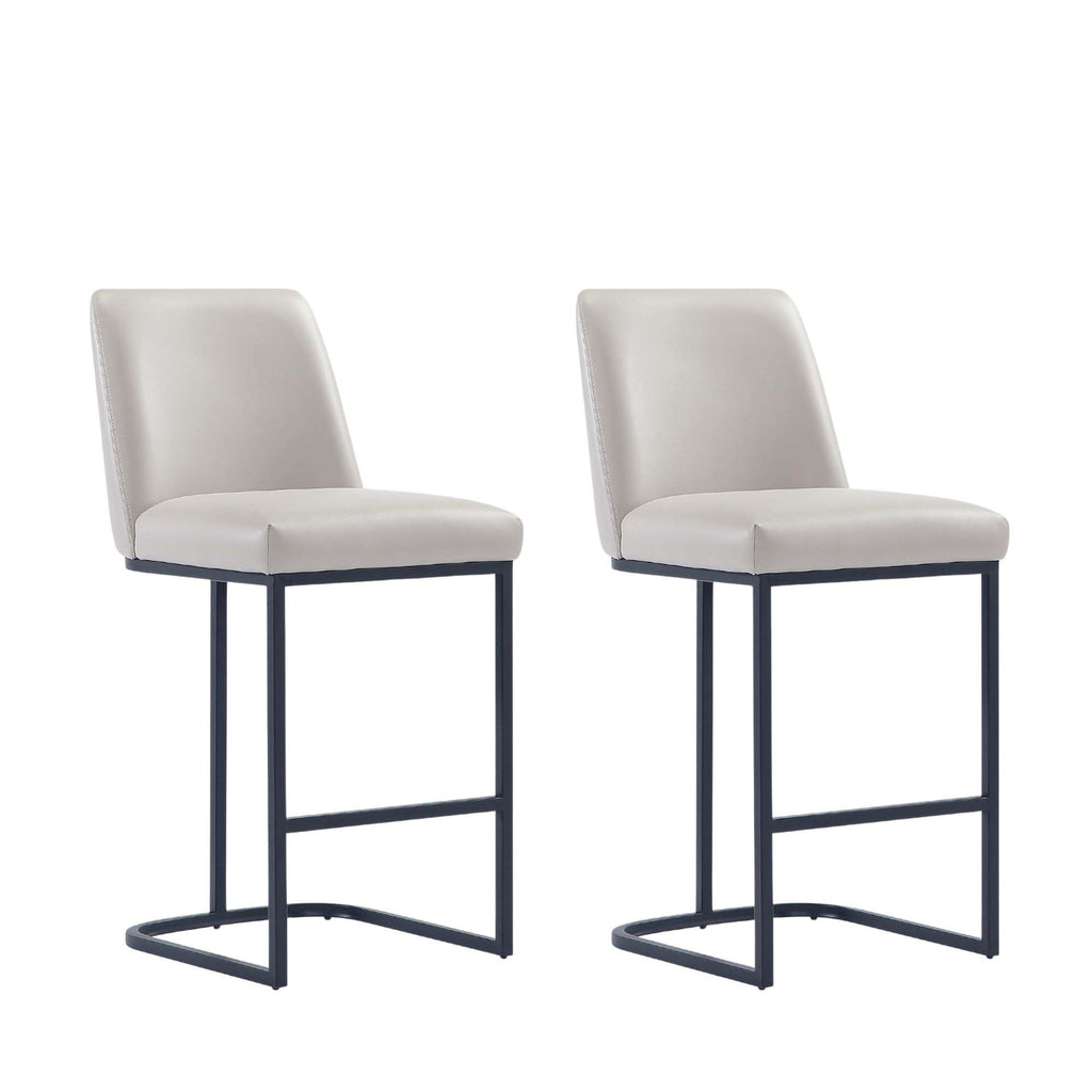 Manhattan Comfort Serena Modern Metal Upholstered Counter Stool in Light Gray - Set of 2