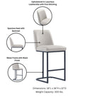 Manhattan Comfort Serena Modern Metal Upholstered Counter Stool in Light Gray - Set of 2