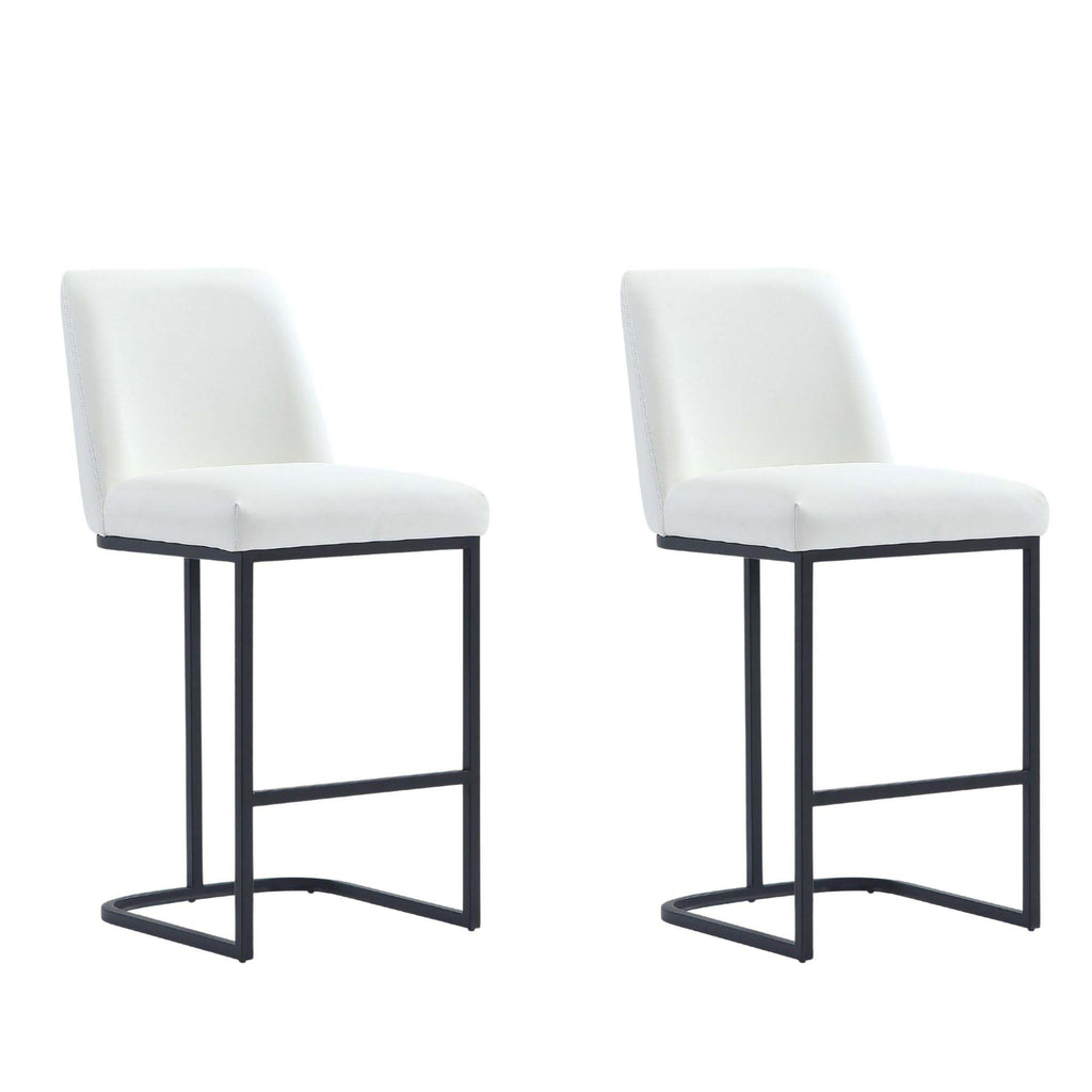 Manhattan Comfort Serena Modern Metal Upholstered Counter Stool in White - Set of 2