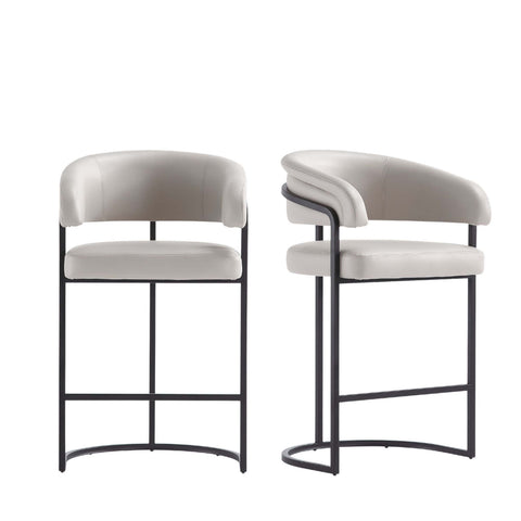 Manhattan Comfort Augusta Modern Metal Upholstered Counter Stool in Light Gray - Set of 2