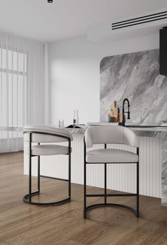 Manhattan Comfort Augusta Modern Metal Upholstered Counter Stool in Light Gray - Set of 2