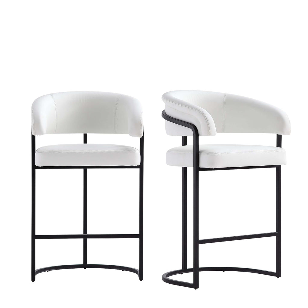 Manhattan Comfort Augusta Modern Metal Upholstered Counter Stool in White - Set of 2