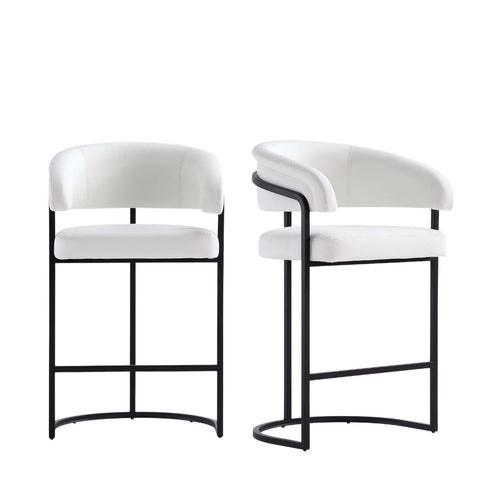 Manhattan Comfort Augusta Modern Metal Upholstered Counter Stool in White - Set of 2