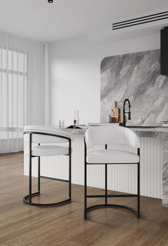 Manhattan Comfort Augusta Modern Metal Upholstered Counter Stool in White - Set of 2