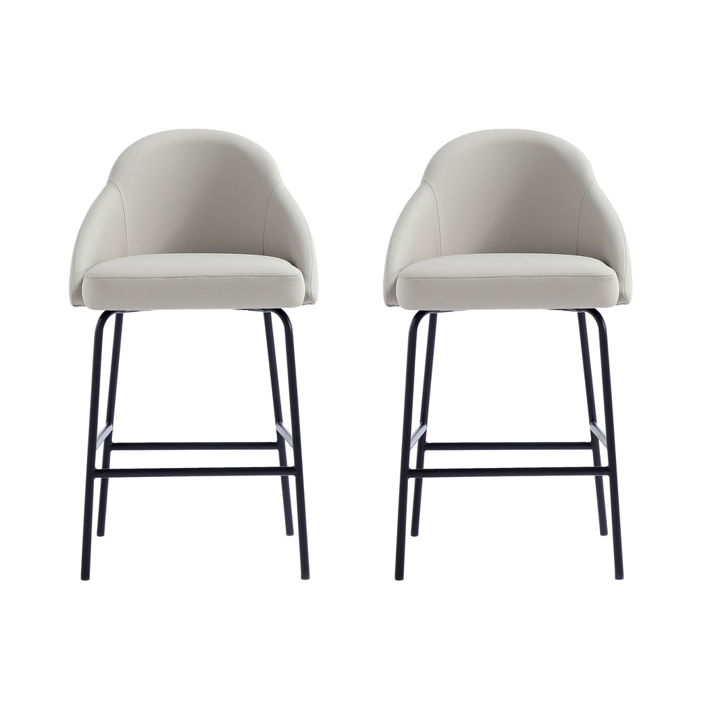 Manhattan Comfort Gracie Modern Metal Upholstered Counter Stool in Stone Gray and Black - Set of 2