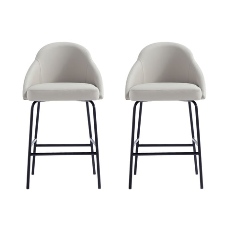 Manhattan Comfort Gracie Modern Metal Upholstered Counter Stool in Stone Gray and Black - Set of 2