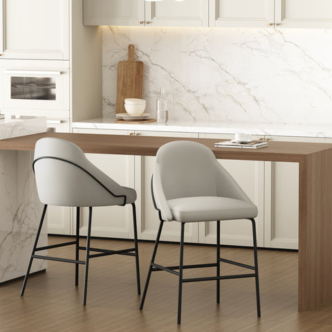 Manhattan Comfort Gracie Modern Metal Upholstered Counter Stool in Stone Gray and Black - Set of 2