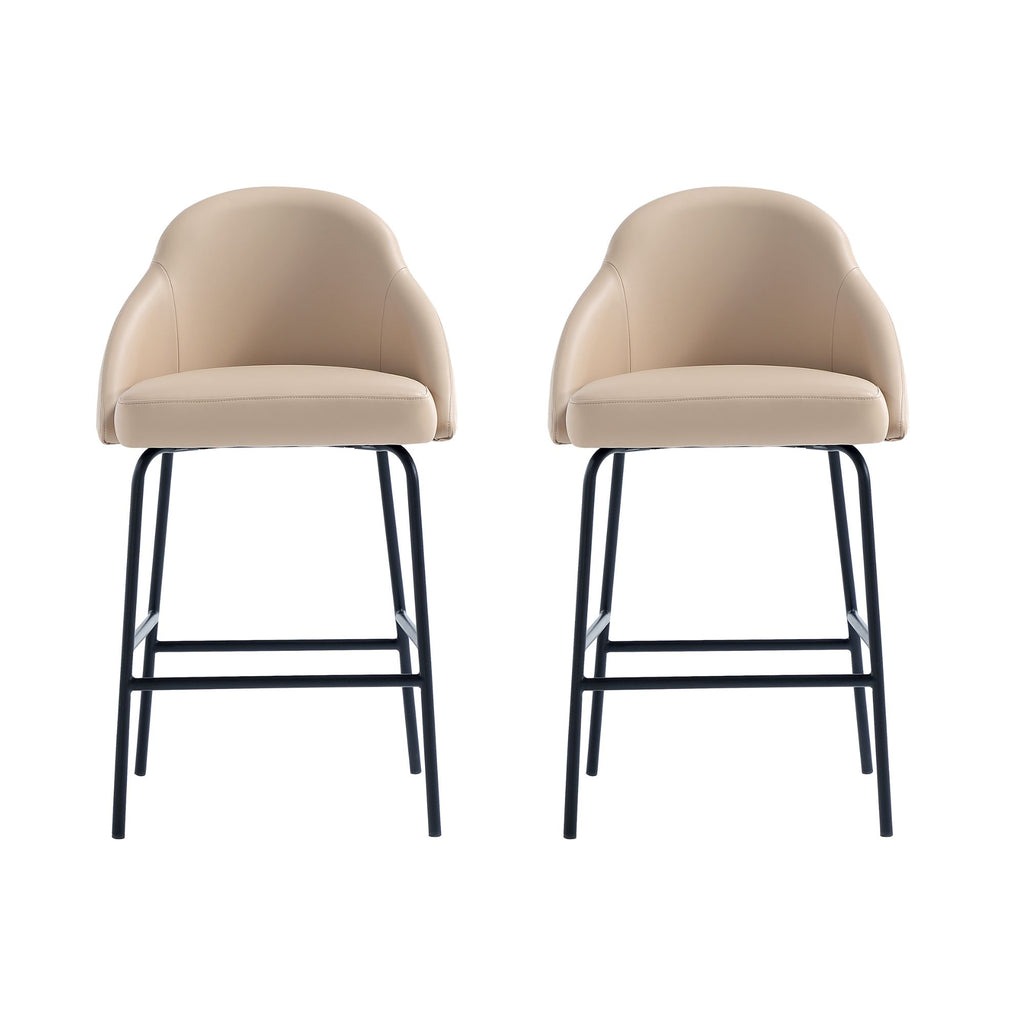 Manhattan Comfort Gracie Modern Metal Upholstered Counter Stool in Tan and Black - Set of 2
