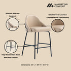 Manhattan Comfort Gracie Modern Metal Upholstered Counter Stool in Tan and Black - Set of 2