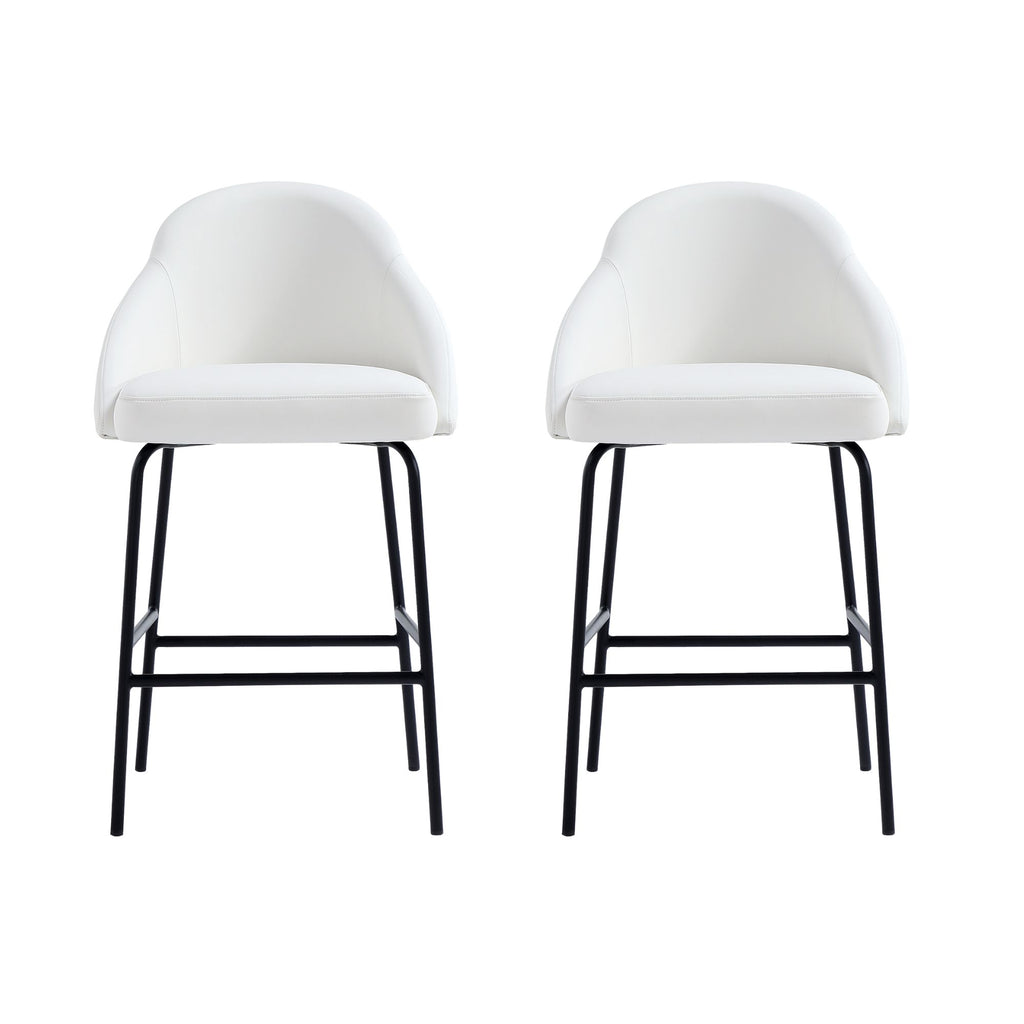 Manhattan Comfort Gracie Modern Metal Upholstered Counter Stool in White and Black - Set of 2