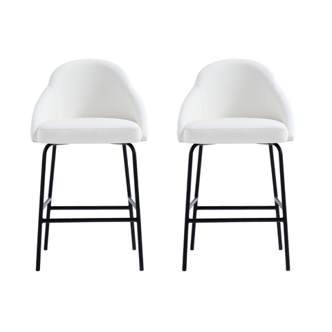 Manhattan Comfort Gracie Modern Metal Upholstered Counter Stool in White and Black - Set of 2