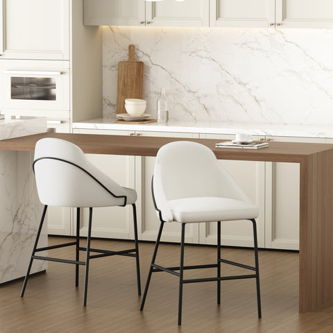 Manhattan Comfort Gracie Modern Metal Upholstered Counter Stool in White and Black - Set of 2