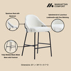 Manhattan Comfort Gracie Modern Metal Upholstered Counter Stool in White and Black - Set of 2
