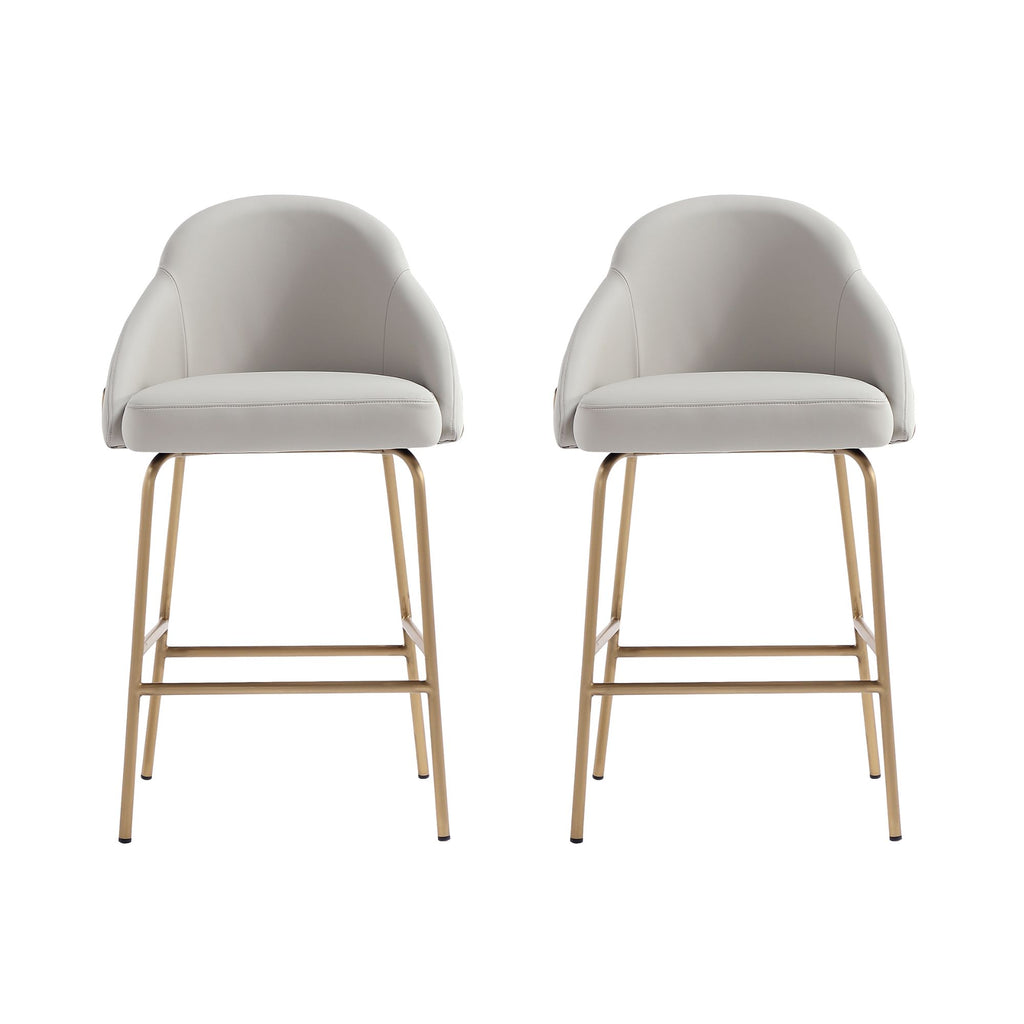 Manhattan Comfort Gracie Modern Metal Upholstered Counter Stool in Stone Gray and Gold - Set of 2