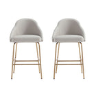 Manhattan Comfort Gracie Modern Metal Upholstered Counter Stool in Stone Gray and Gold - Set of 2