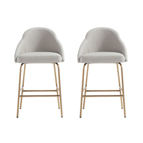 Manhattan Comfort Gracie Modern Metal Upholstered Counter Stool in Stone Gray and Gold - Set of 2