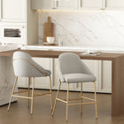 Manhattan Comfort Gracie Modern Metal Upholstered Counter Stool in Stone Gray and Gold - Set of 2