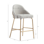 Manhattan Comfort Gracie Modern Metal Upholstered Counter Stool in Stone Gray and Gold - Set of 2