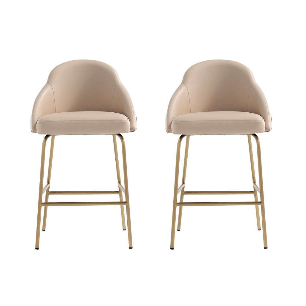 Manhattan Comfort Gracie Modern Metal Upholstered Counter Stool in Tan and Gold - Set of 2
