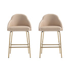Manhattan Comfort Gracie Modern Metal Upholstered Counter Stool in Tan and Gold - Set of 2