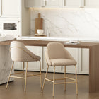 Manhattan Comfort Gracie Modern Metal Upholstered Counter Stool in Tan and Gold - Set of 2