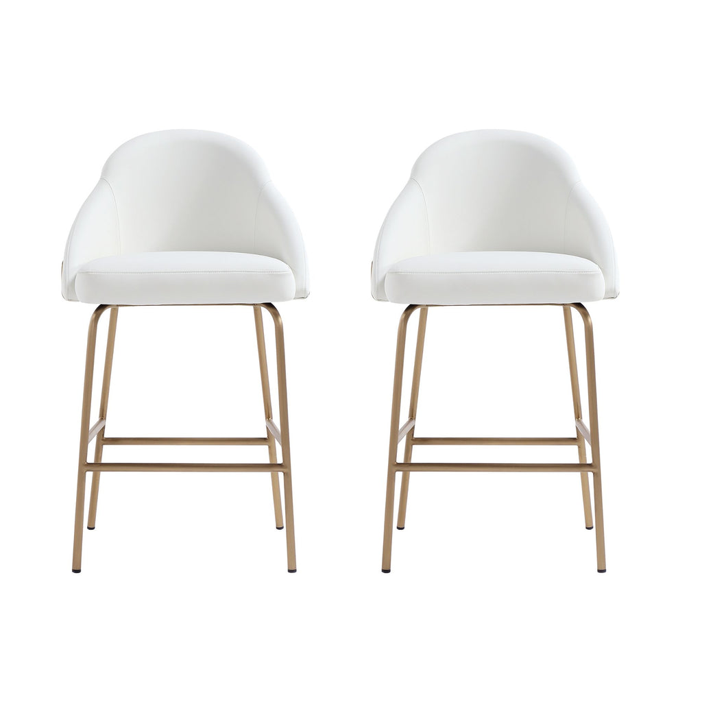 Manhattan Comfort Gracie Modern Metal Upholstered Counter Stool in White and Gold - Set of 2