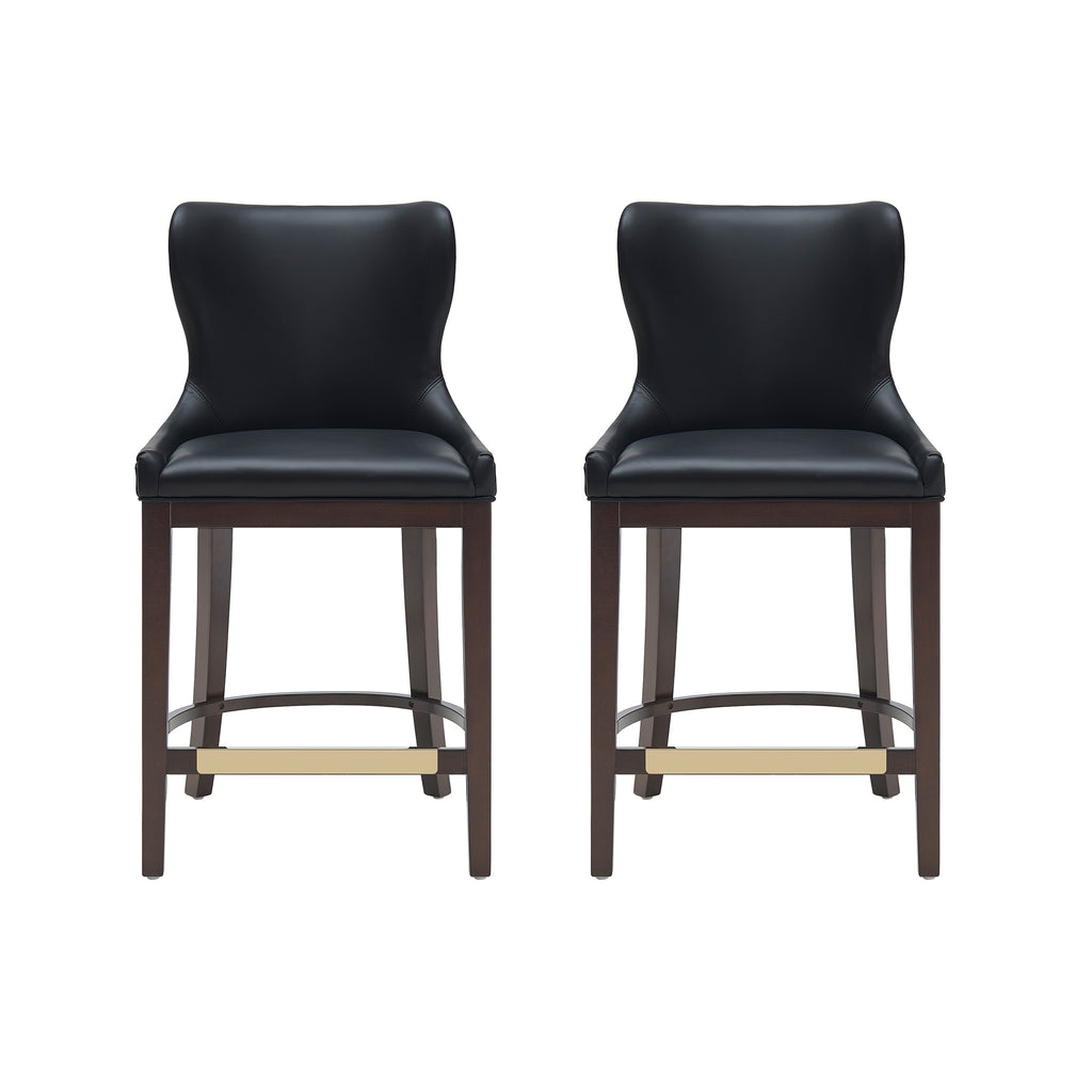 Manhattan Comfort Blair Modern Wood Upholstered Counter Stool in Black - Set of 2