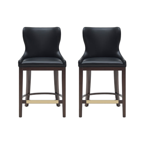 Manhattan Comfort Blair Modern Wood Upholstered Counter Stool in Black - Set of 2