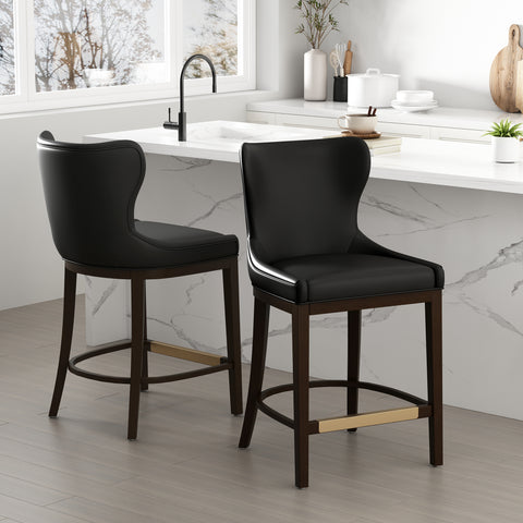 Manhattan Comfort Blair Modern Wood Upholstered Counter Stool in Black - Set of 2