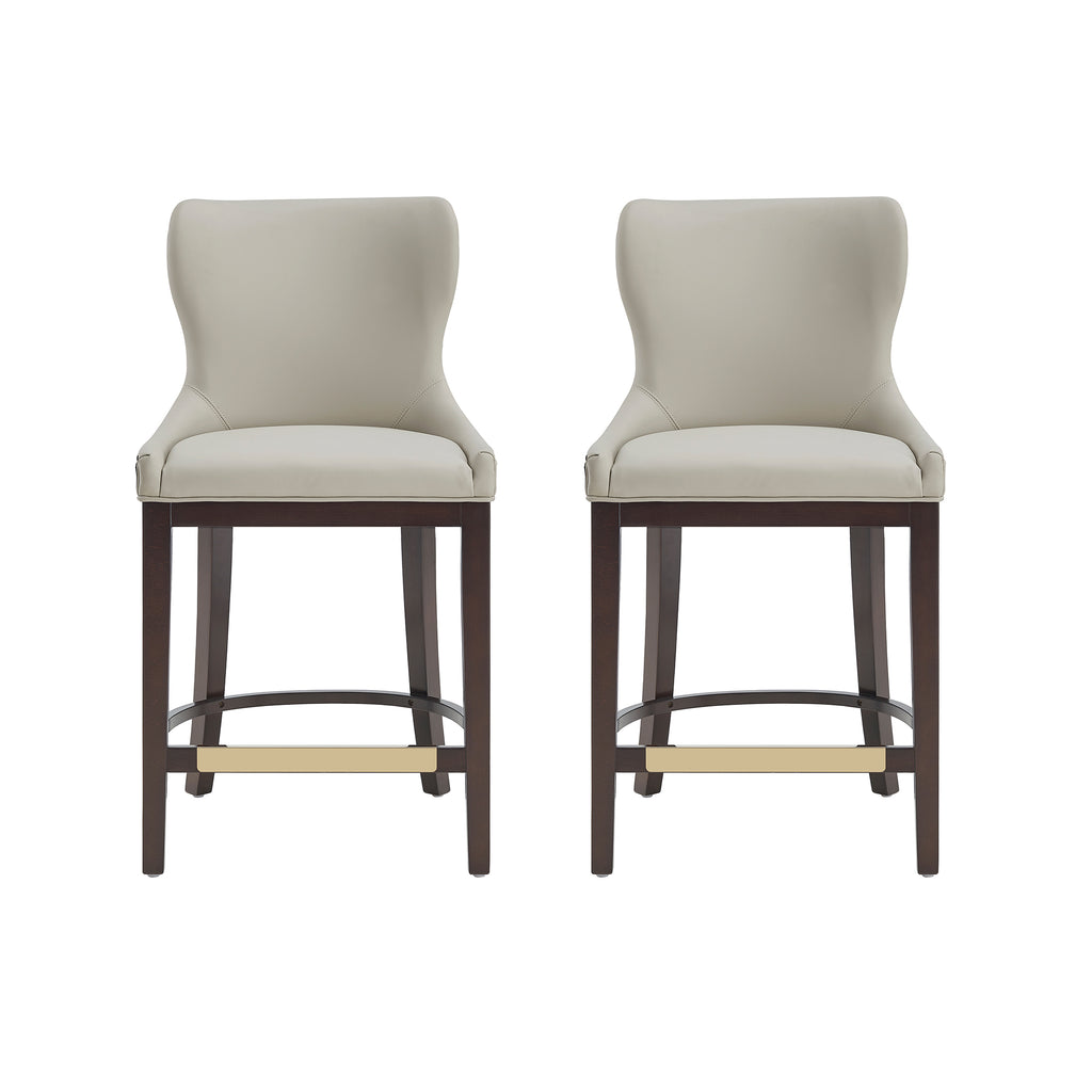 Manhattan Comfort Blair Modern Wood Upholstered Counter Stool in Stone - Set of 2
