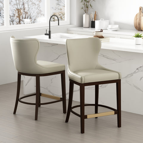 Manhattan Comfort Blair Modern Wood Upholstered Counter Stool in Stone - Set of 2