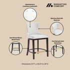 Manhattan Comfort Blair Modern Wood Upholstered Counter Stool in White - Set of 2