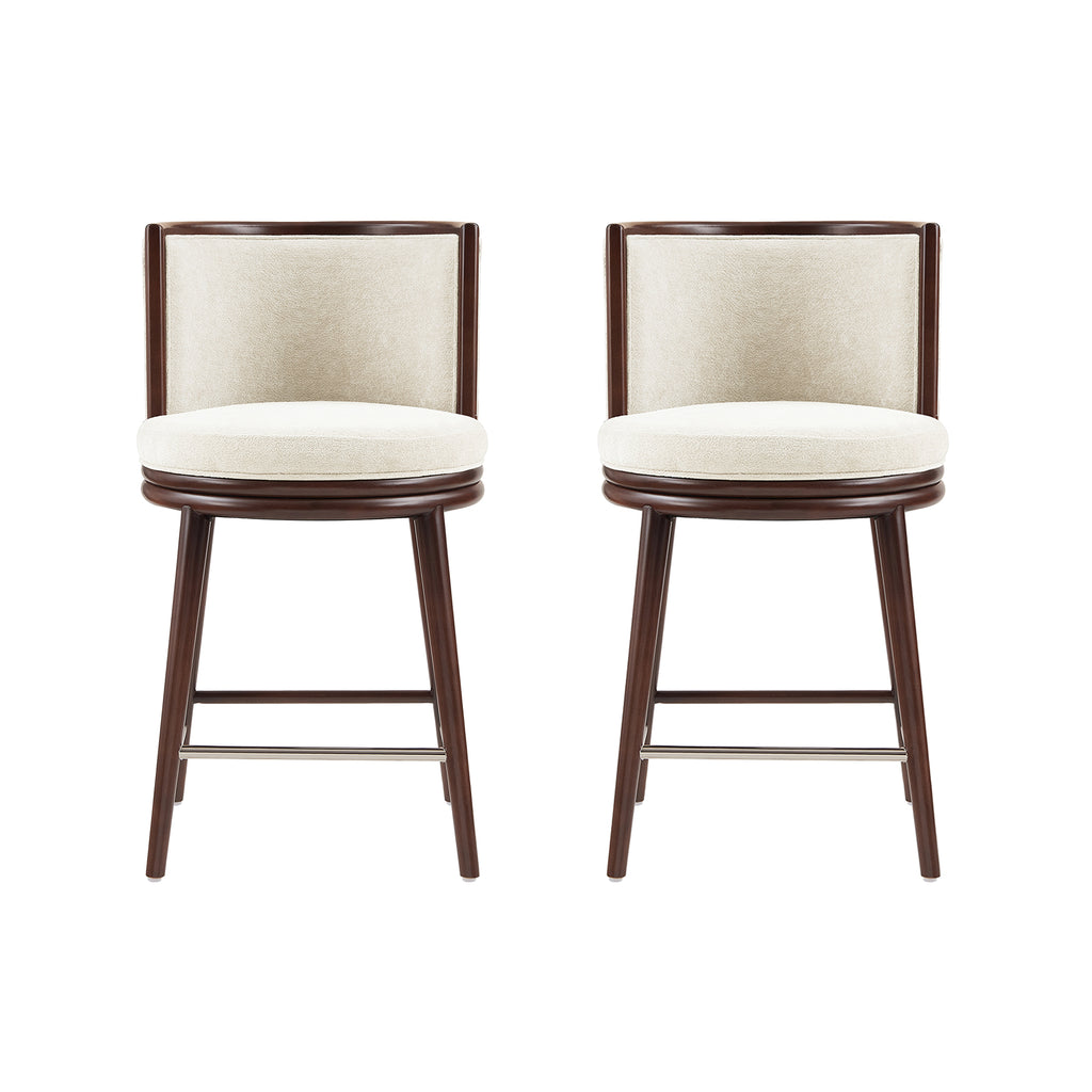Manhattan Comfort Evalyn Modern Wood Upholstered Counter Stool in Cream - Set of 2