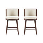 Manhattan Comfort Evalyn Modern Wood Upholstered Counter Stool in Cream - Set of 2