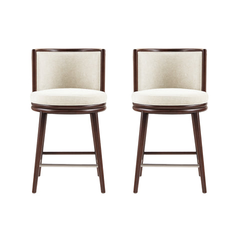 Manhattan Comfort Evalyn Modern Wood Upholstered Counter Stool in Cream - Set of 2