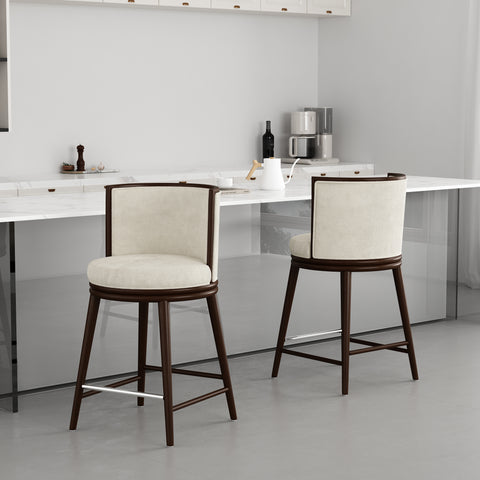Manhattan Comfort Evalyn Modern Wood Upholstered Counter Stool in Cream - Set of 2