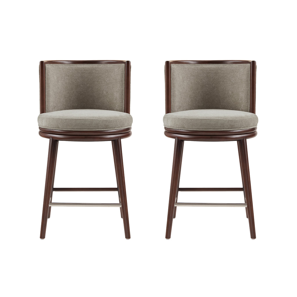 Manhattan Comfort Evalyn Modern Wood Upholstered Counter Stool in Cream - Set of 2