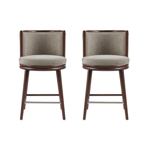 Manhattan Comfort Evalyn Modern Wood Upholstered Counter Stool in Cream - Set of 2