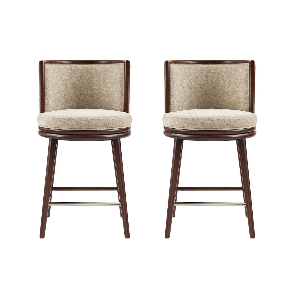 Manhattan Comfort Evalyn Modern Wood Upholstered Counter Stool in Natural - Set of 2