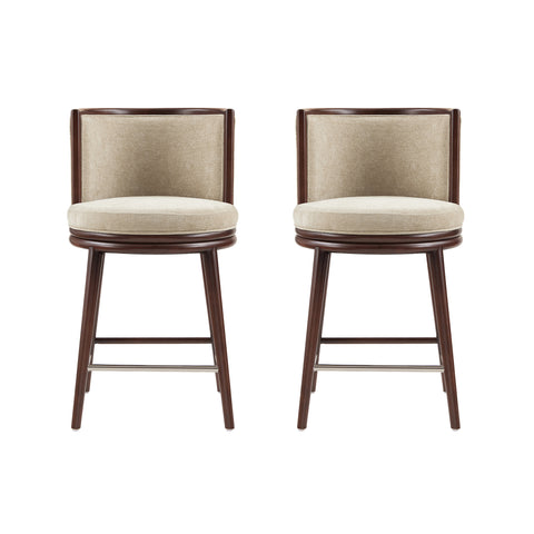 Manhattan Comfort Evalyn Modern Wood Upholstered Counter Stool in Natural - Set of 2