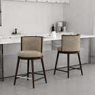 Manhattan Comfort Evalyn Modern Wood Upholstered Counter Stool in Natural - Set of 2