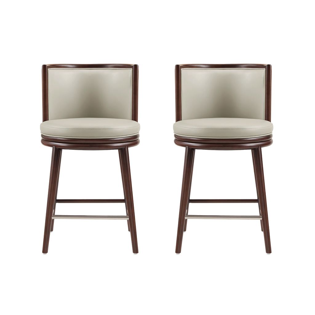Manhattan Comfort Evalyn Modern Wood Upholstered Counter Stool in Stone - Set of 2